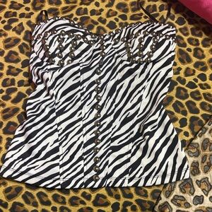 Vintage Zebra Print Corset Top with Rivets